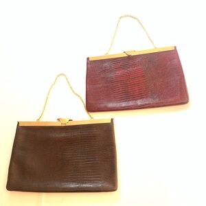 Etra Vintage Elegant Brown and Red Clutch Bag Set with gold chain